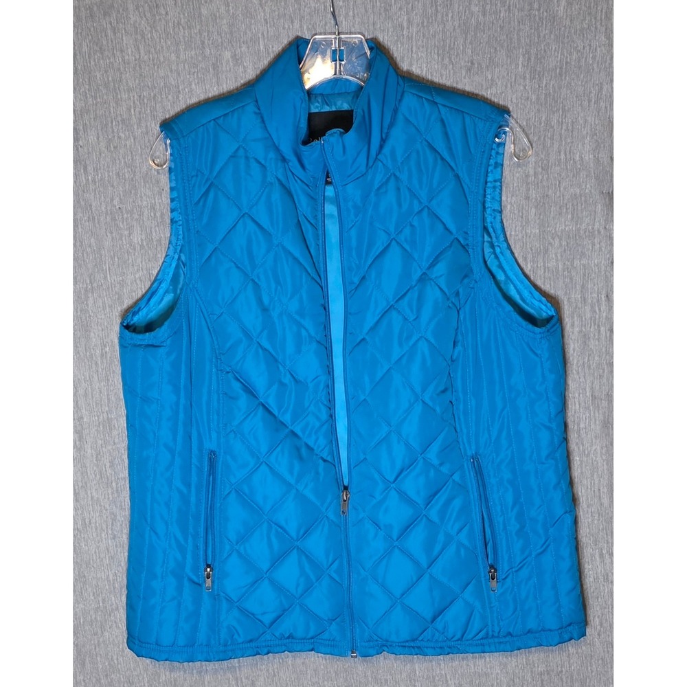 585 Relativity Wom Quilted Puffer Vest Turquoise Blue Full Zip Size 1X Plus Size